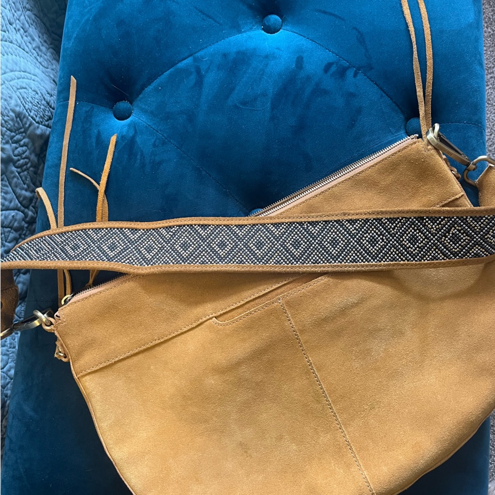 Hobo camel suede bag with beaded strap